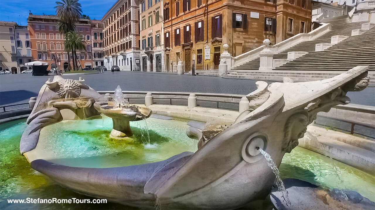 Fountain of the Old Boat Spanish Steps Piazza di Spagna Stefano Rome Tours from Civitavecchia