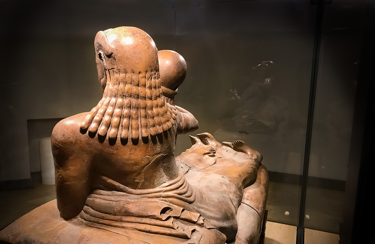 Ancient Etruscan hairstyles sarcophagus Cerveteri Tours from Rome