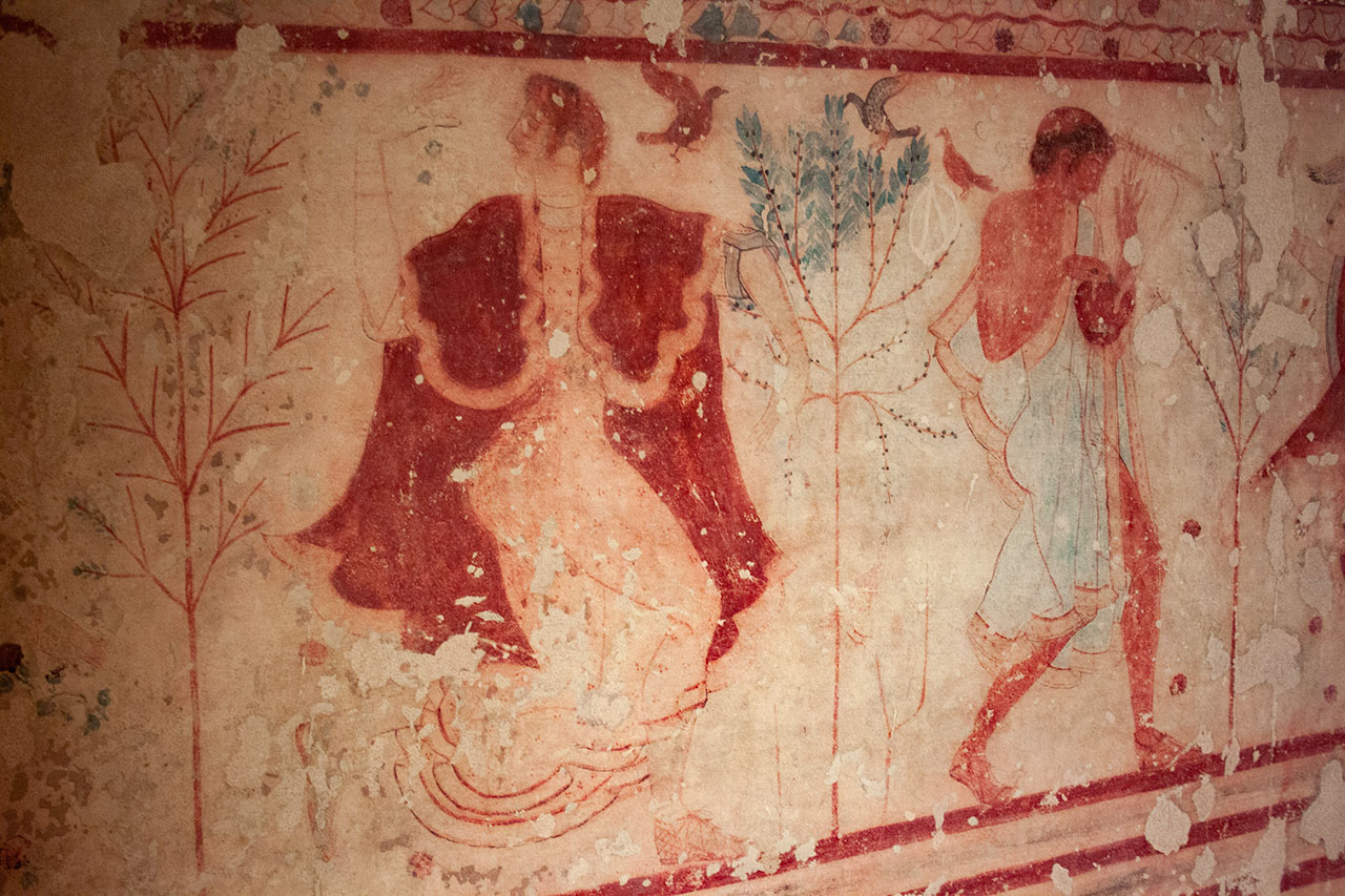 Ancient Etruscan Women dancing tomb fresco Tarquinia tours from Civitavecchia private excursionis