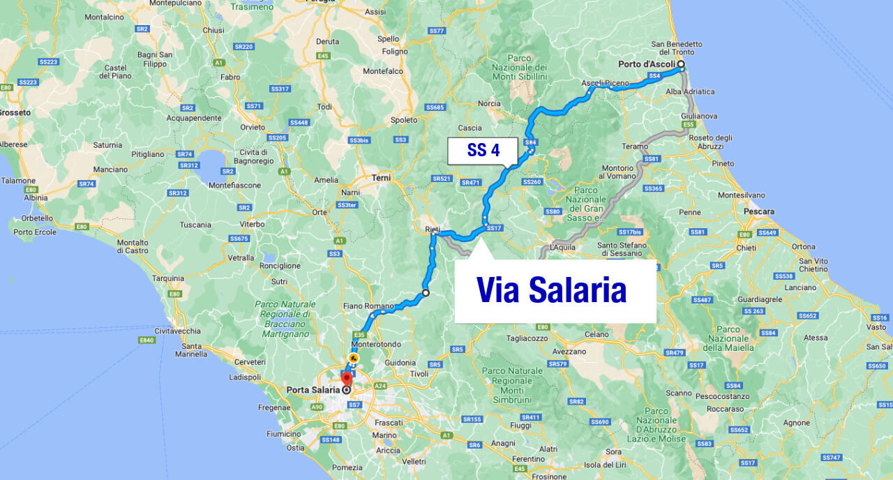 Via Salaria from Rome to Port of Ascoli All Roads lead to Rome Famous Ancient Roman Empire Roads