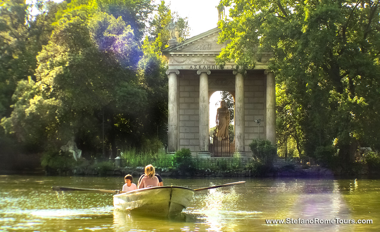 Temple of Aesculapius and the Lake Borghese Gardens in Rome sightseeing tours