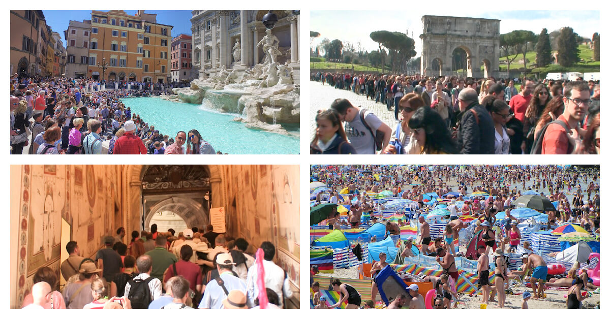 Summer travel Italy packed with tourists