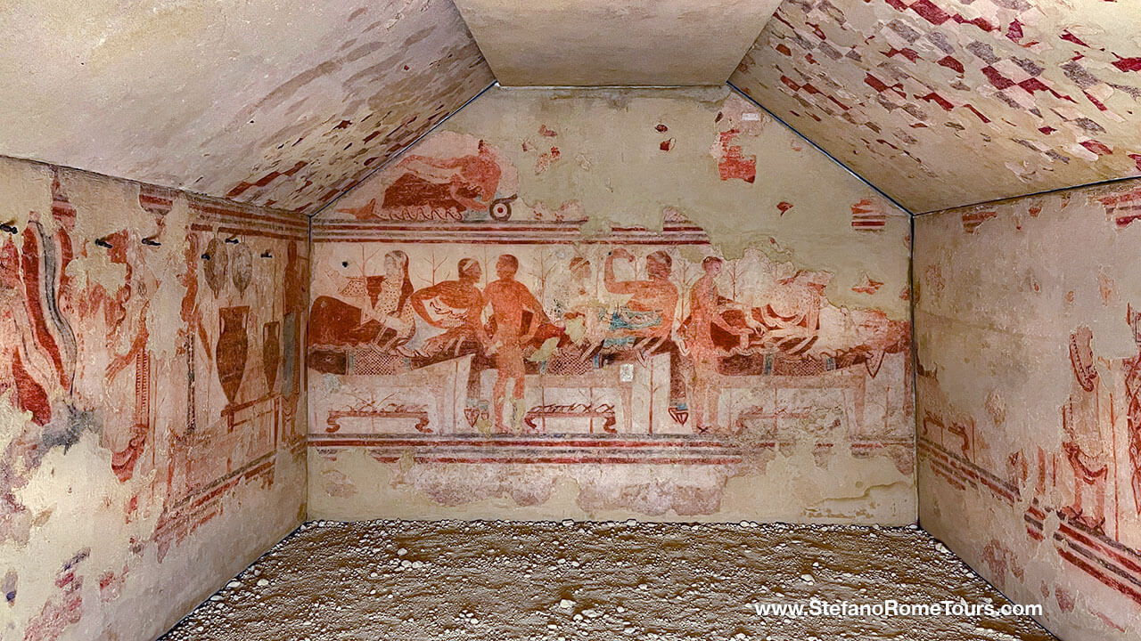 Ancient Etruscan Tomb Murals Tarquinia day trips from Rome Civitavecchia excursions
