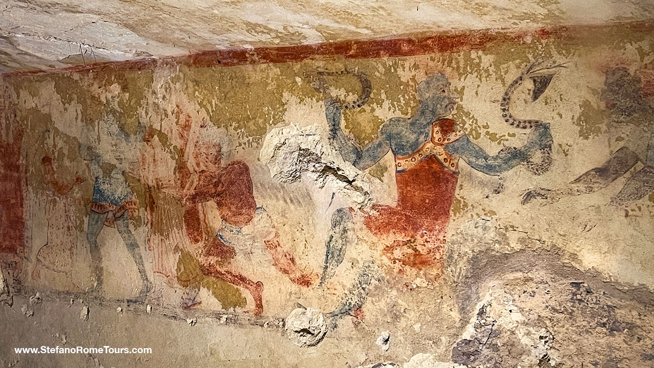 Tomb of Blue Demon Etruscan Tomb Murals Tarquinia tours from Rome