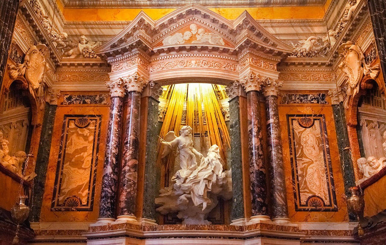 Santa Maria della Vittoria Bernini Exctasy of St Teresa must visit churches in Rome tours by car RomeCabs